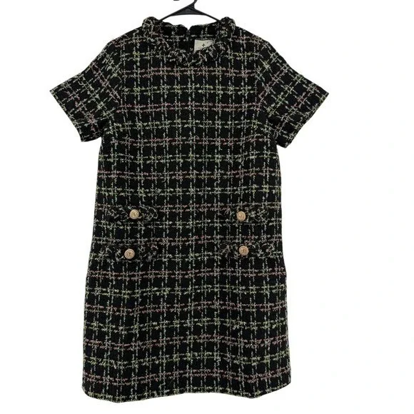 Tuckernuck Jackie Holly Tinsel Tweed Short Sleeve Dress Black Size Large Festive - Picture 2 of 9